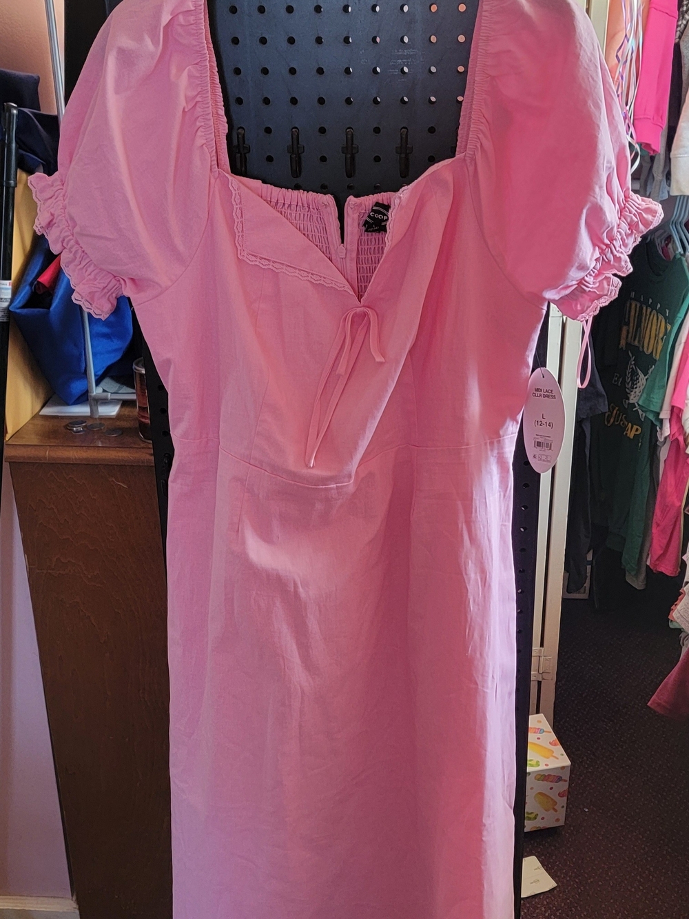 Pink Puff-Sleeve Midi Dress - Unbranded
